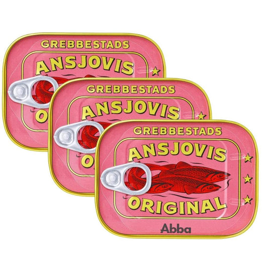 3 Cans of Grebbestads Ansjovis Original Abba