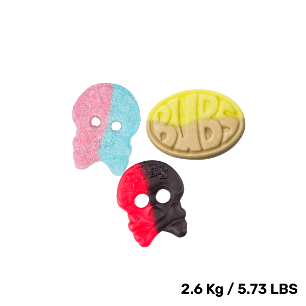 Swedish Candy - BUBS Mix Bag - Dizzy Skull - Raspberry/Liquorice Skull - Banana BUBS
