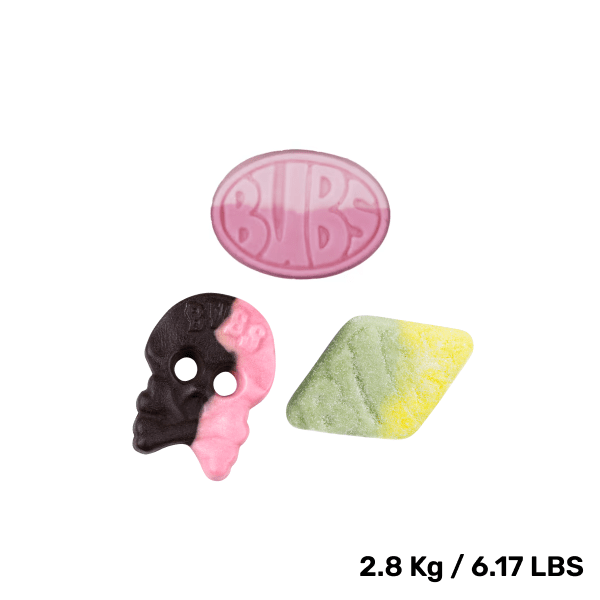 Swedish Candy - BUBS Mix Bag -  Wild Strawberry Pomegranate Oval -  Raspberry/Liquorice Skull Foam - Sour Foam Rombs Tutti Frutti
