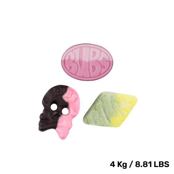 Swedish Candy - BUBS Mix Bag -  Wild Strawberry Pomegranate Oval -  Raspberry/Liquorice Skull Foam - Sour Foam Rombs Tutti Frutti